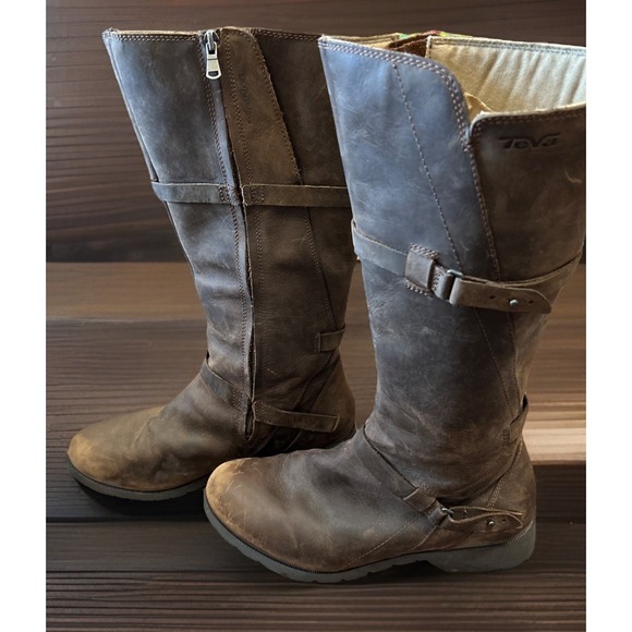 TEVA De La Vina Womens Sz 9.5 Waterproof Leather Riding Boots Brown Tall 1003011 - Picture 3 of 13